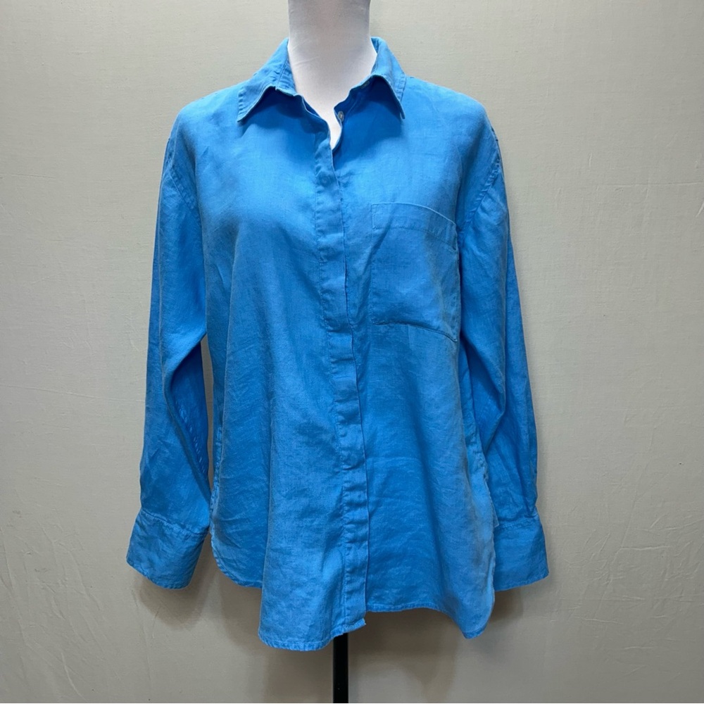 Ann Taylor 100% Linen Blue
Oversized Breezy Lagenlook Buttoned
Down Top M